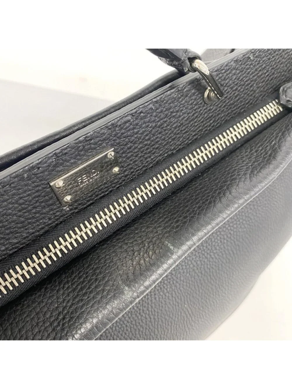 Fendi Handbag Monster Selleria Peekaboo Leather Black Silver 2-Way Bag